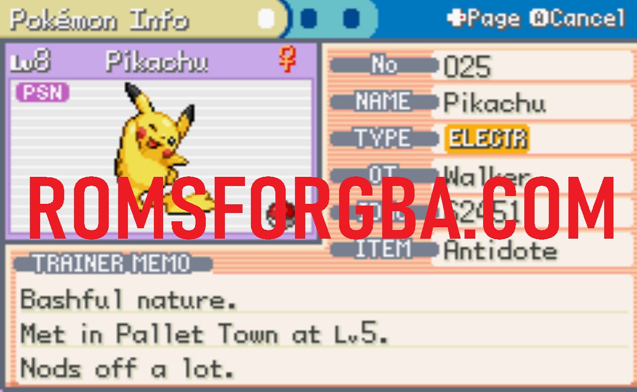 Screenshot of Pokémon Yellow Cross GBA ROM
