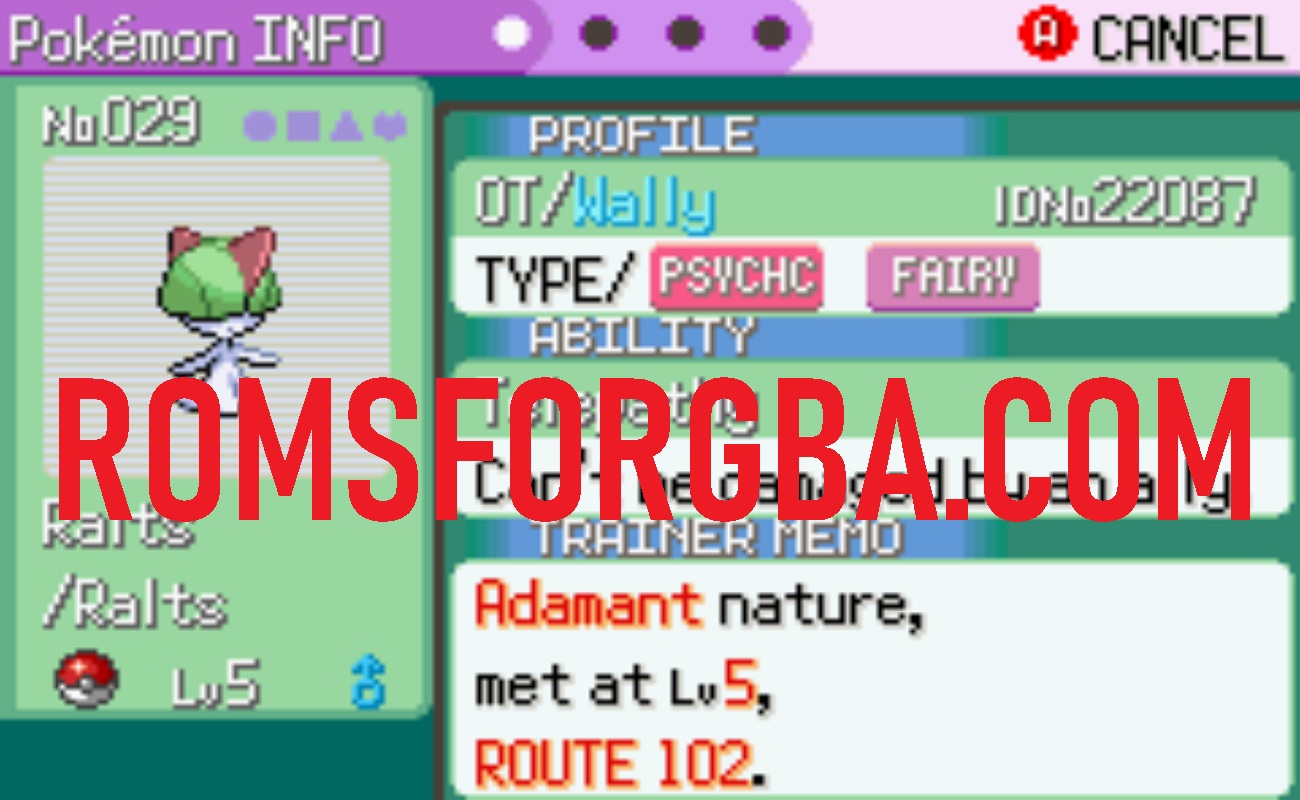 Screenshot of Pokémon Wally Quest GBA ROM